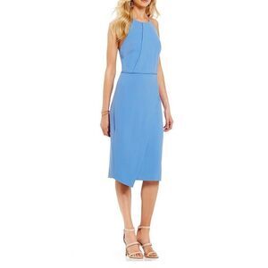 Gianni Bini Samantha Halter Midi Dress Azure Blue Size 4 Lined Fitted Bodice